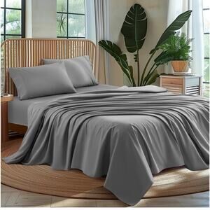 100% Cotton Queen Size Sheets Set -Gray,Queen) M4